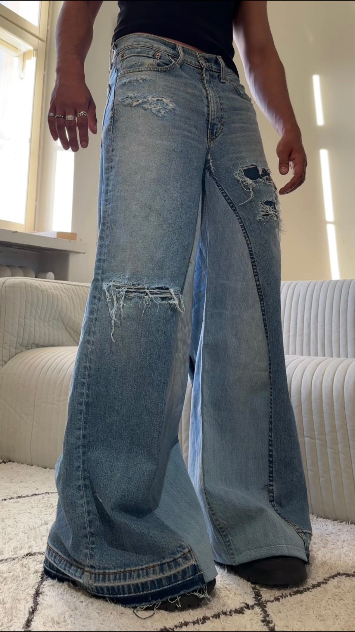 Light blue baggy distressed jeans