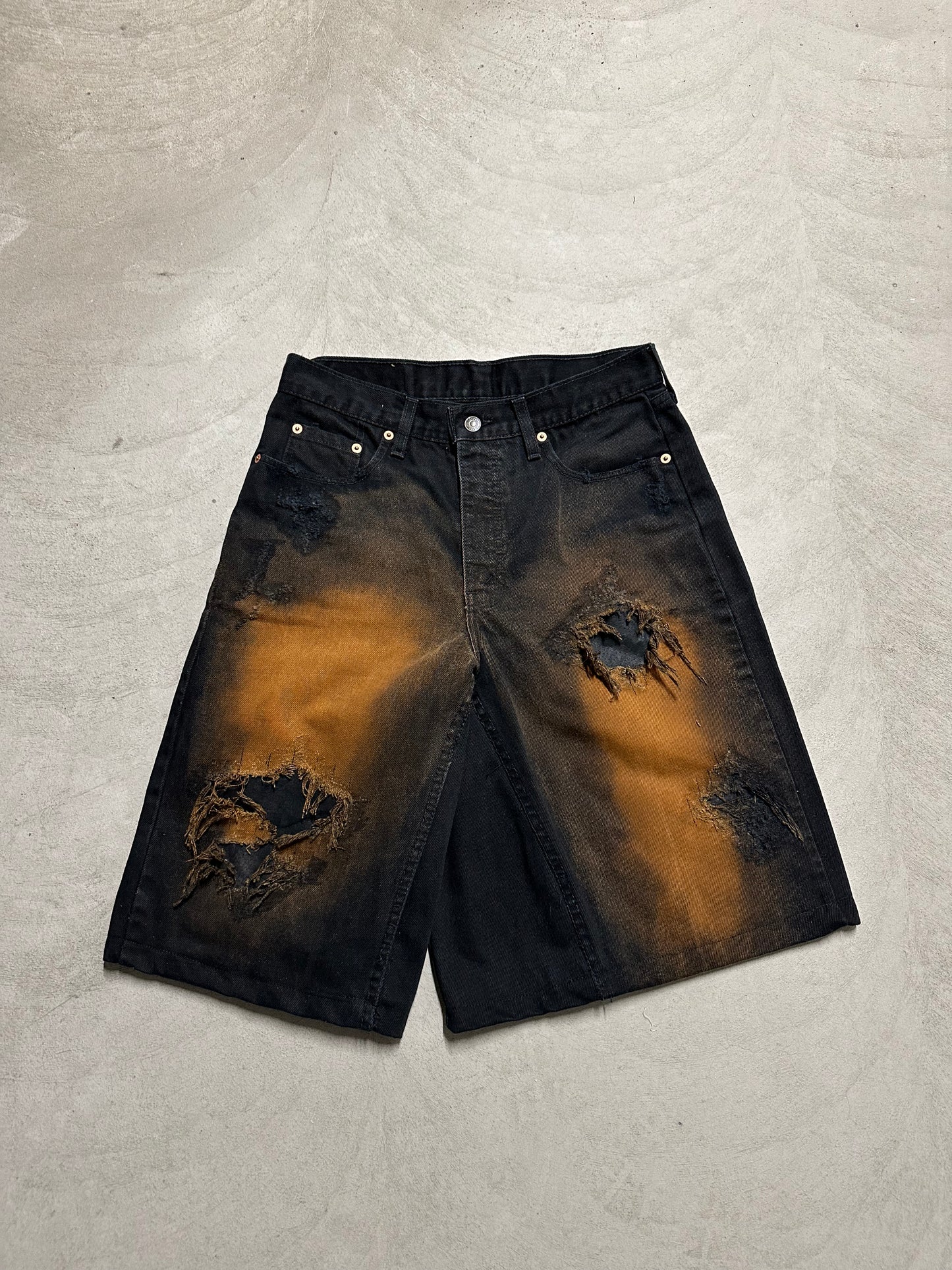 Black baggy distressed jorts