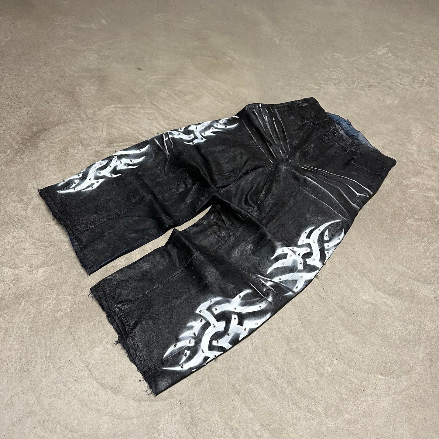 Tribal hand painted black baggy jeans