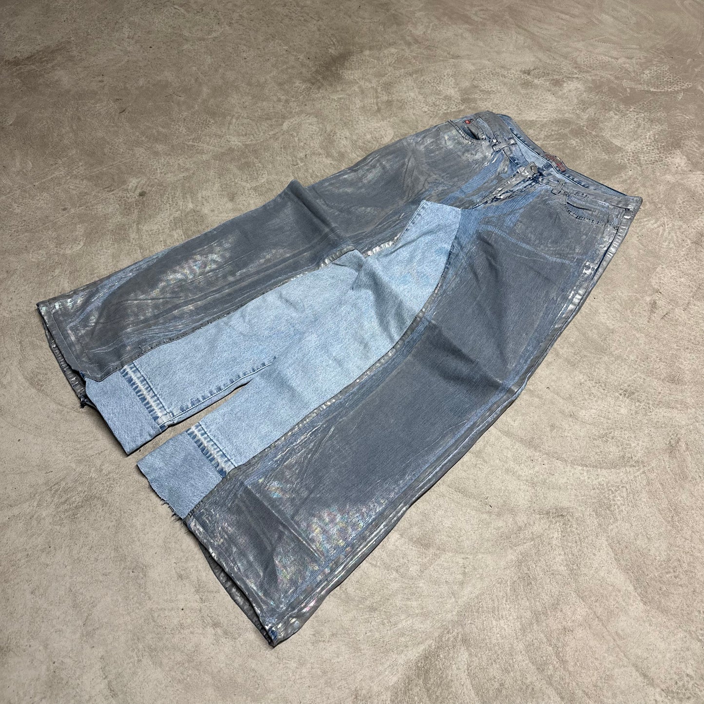 Silver painted baggy jeans