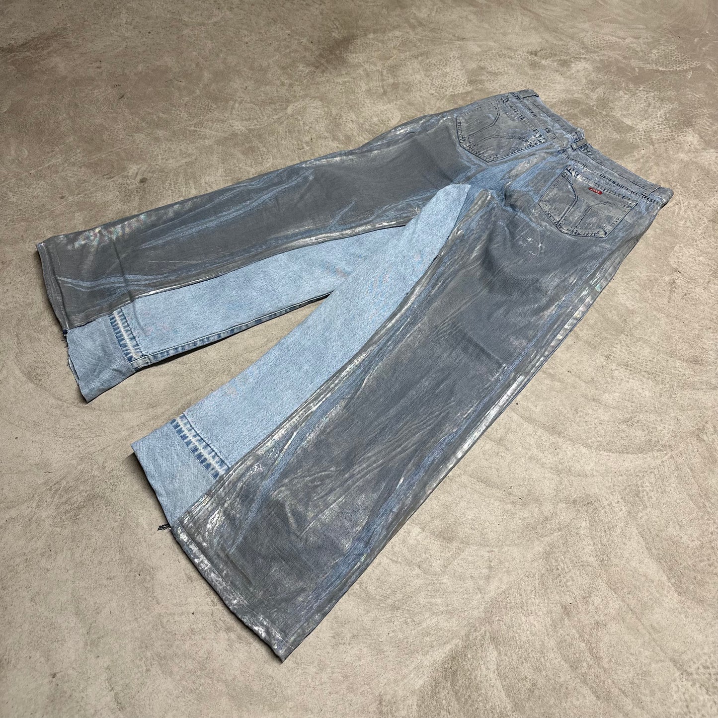 Silver painted baggy jeans