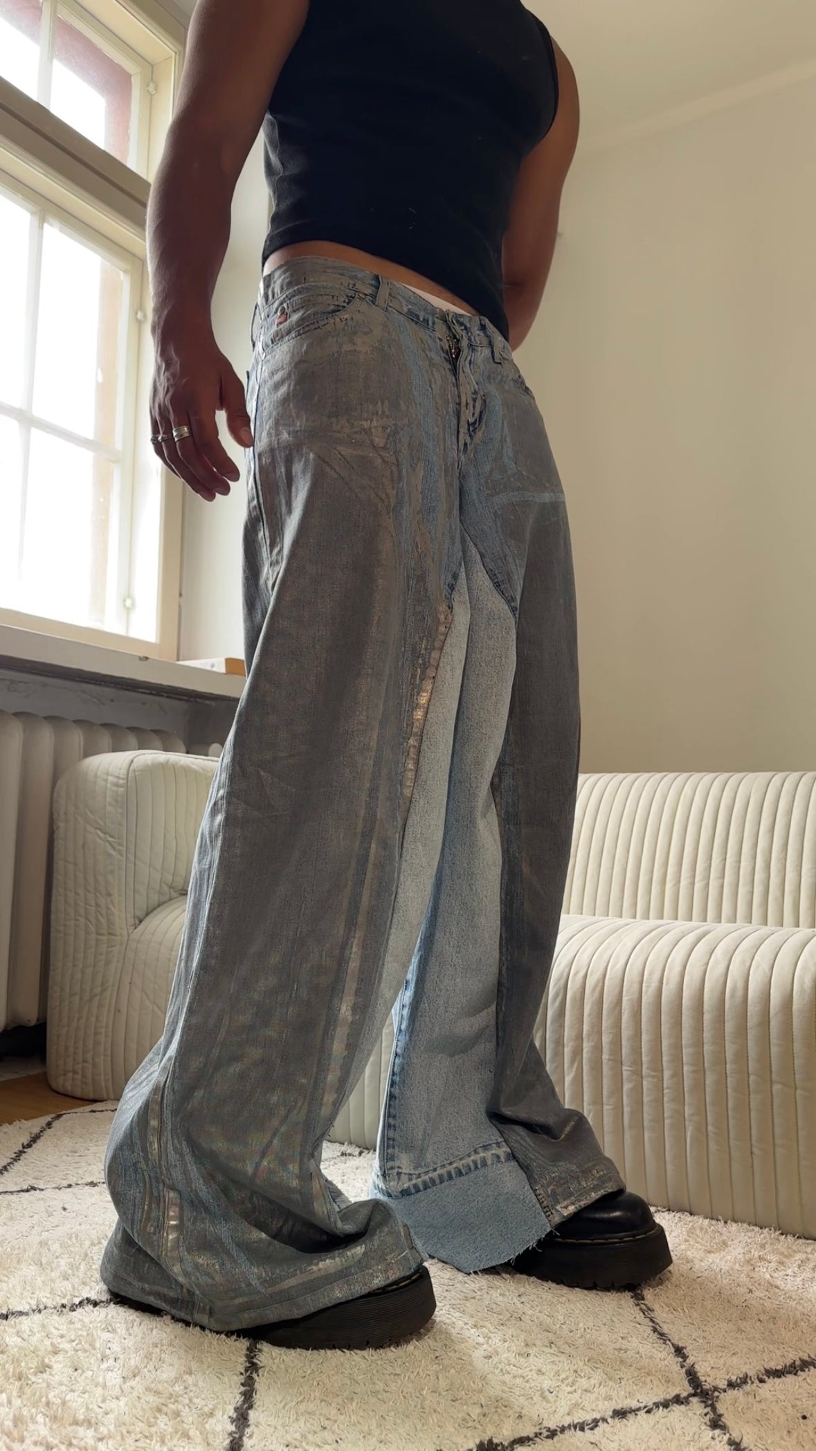 Silver painted baggy jeans