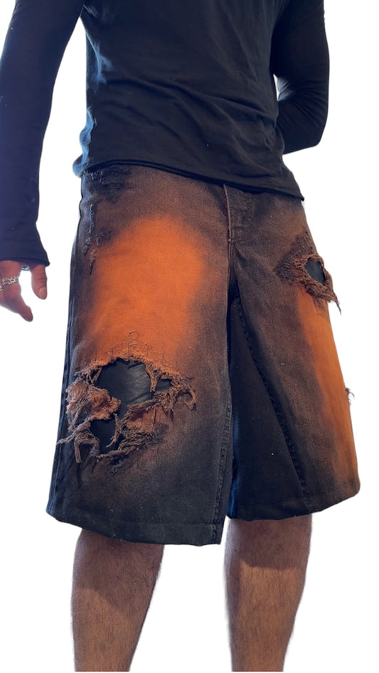 Black baggy distressed jorts