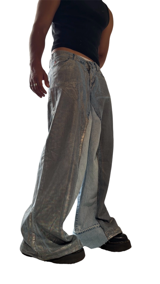 Silver painted baggy jeans